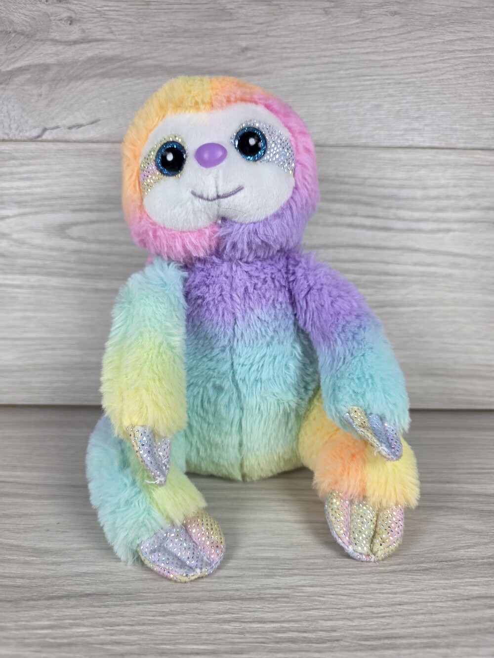 The Petting Zoo Plush Sloth Rainbow Multicolor w Iridescent Accents SU37